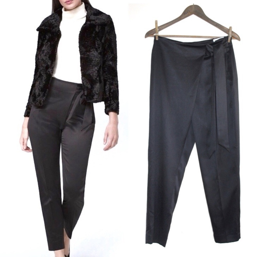 WHBM Bow Belt Satin Tapered Ankle Pants 2 Long NWT